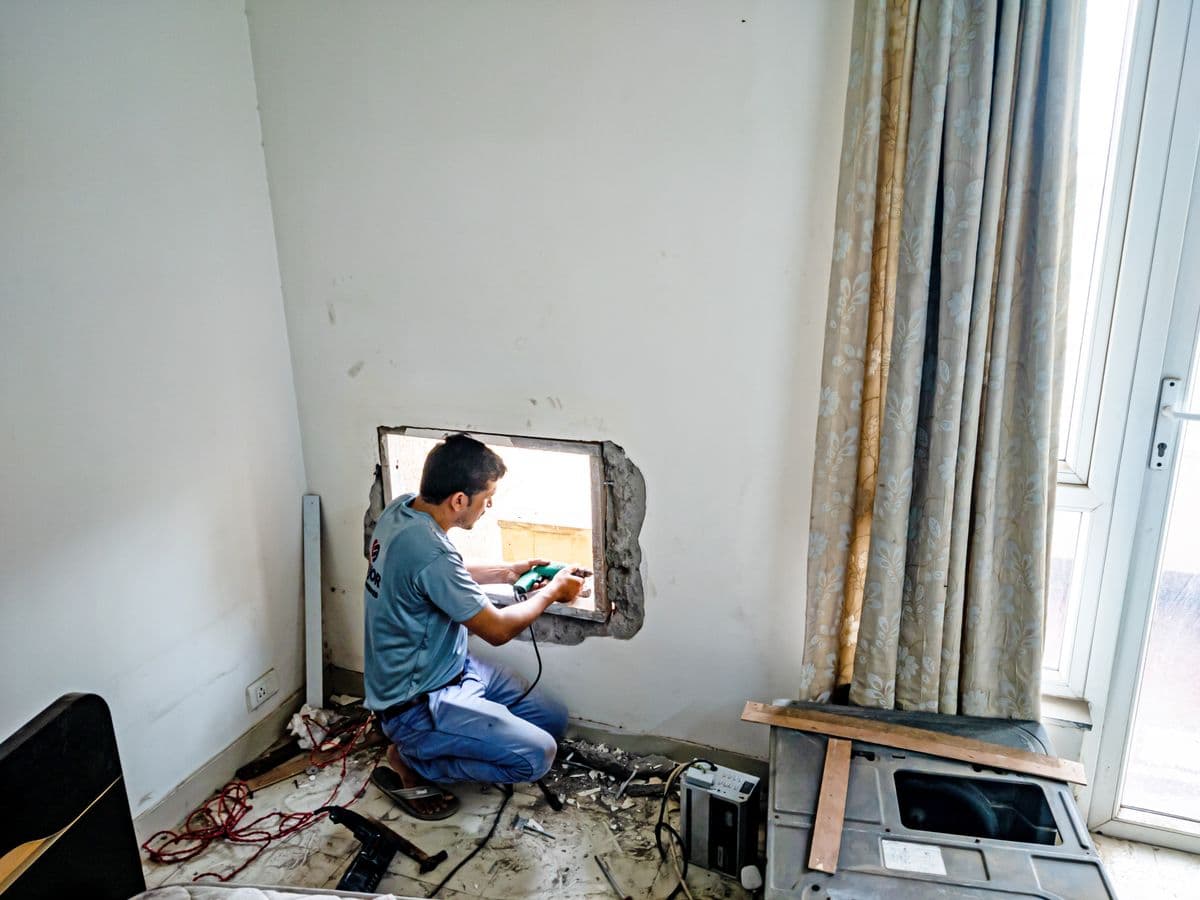 Handyman using a drill during home renovation work