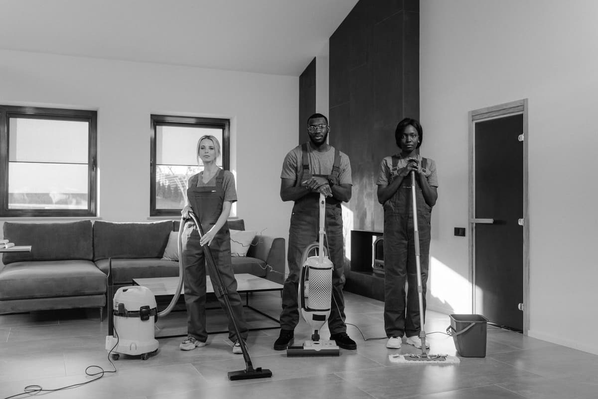 Professional cleaner performing cleaning services on a real job