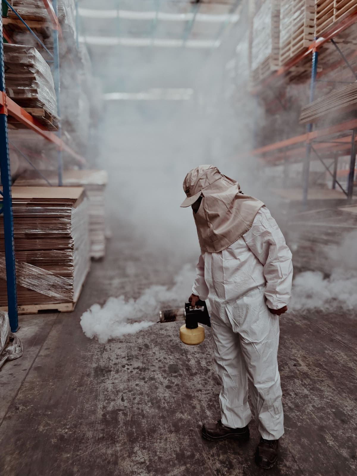 Professional pest control tech performing pest control service on a real job